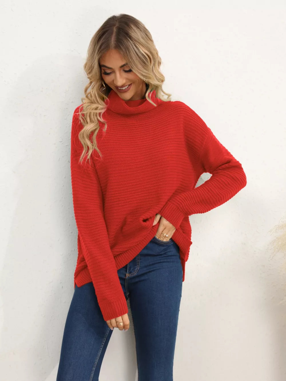 Monroe Fontaine — Slit Turtleneck Dropped Shoulder Sweater, alternate view 10