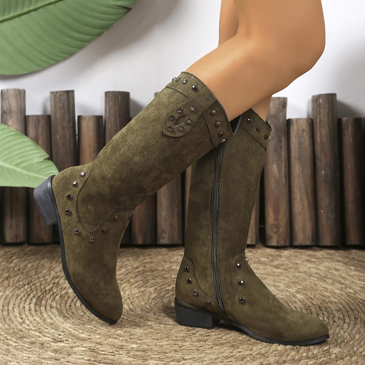 Sage Marino — Studded Mid-Calf Boots with Side Zipper Closure Fashion Footwear, alternate view 5