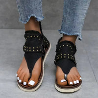 Nova Venturi — Studded Raw Hem Flat Sandals Fashion Footwear, alternate view 10