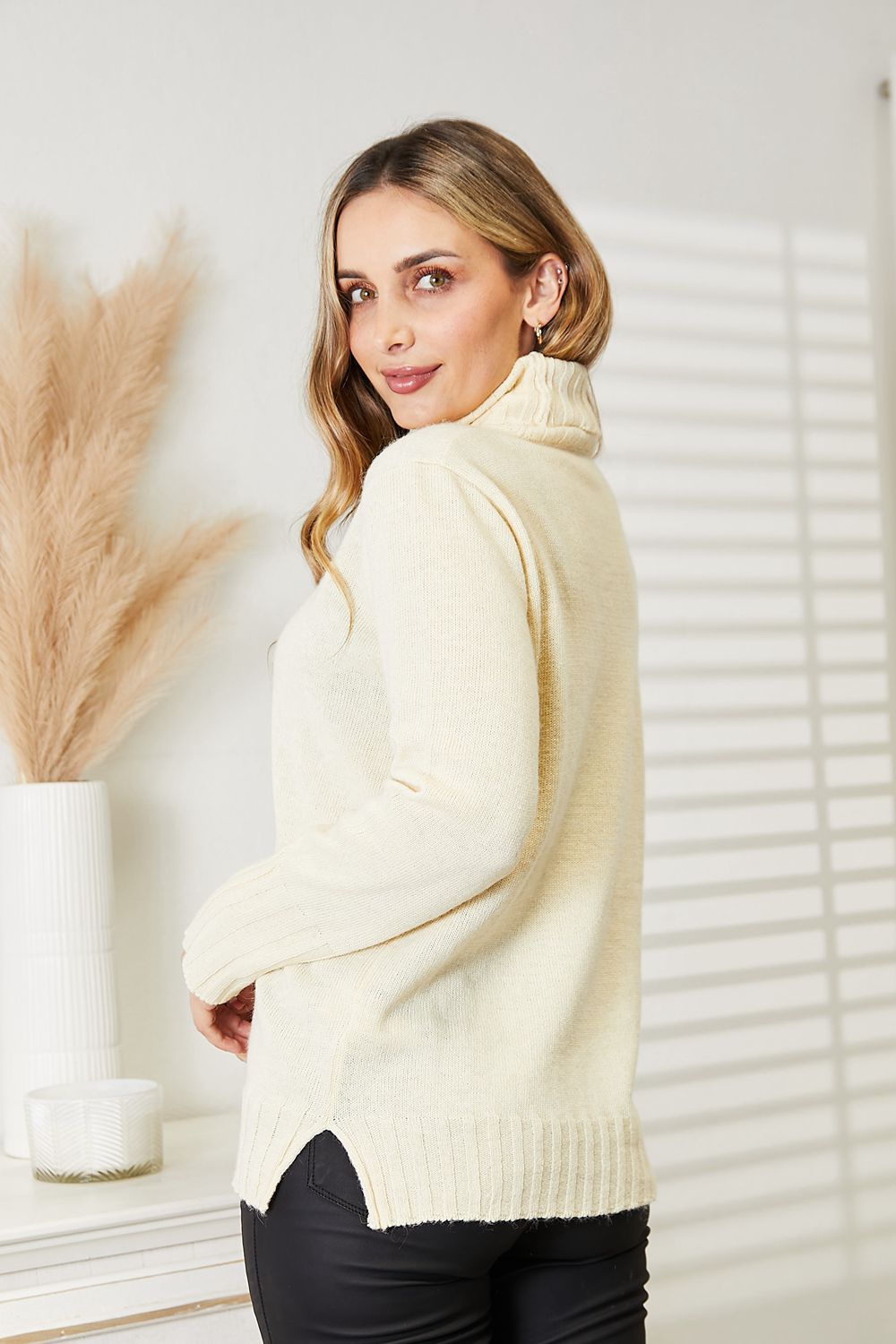 Noa Valmont — Heimish Full Size Long Sleeve Turtleneck Sweater with Side Slit, alternate view 8