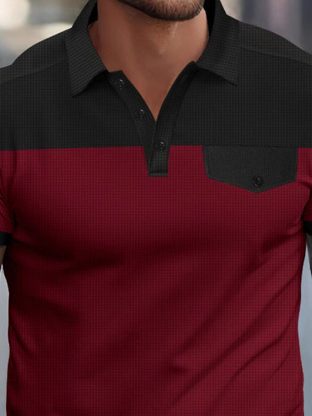 Men's Full Size Waffle-Knit Collared Contrast Polo Plus Size - Opulent Empire