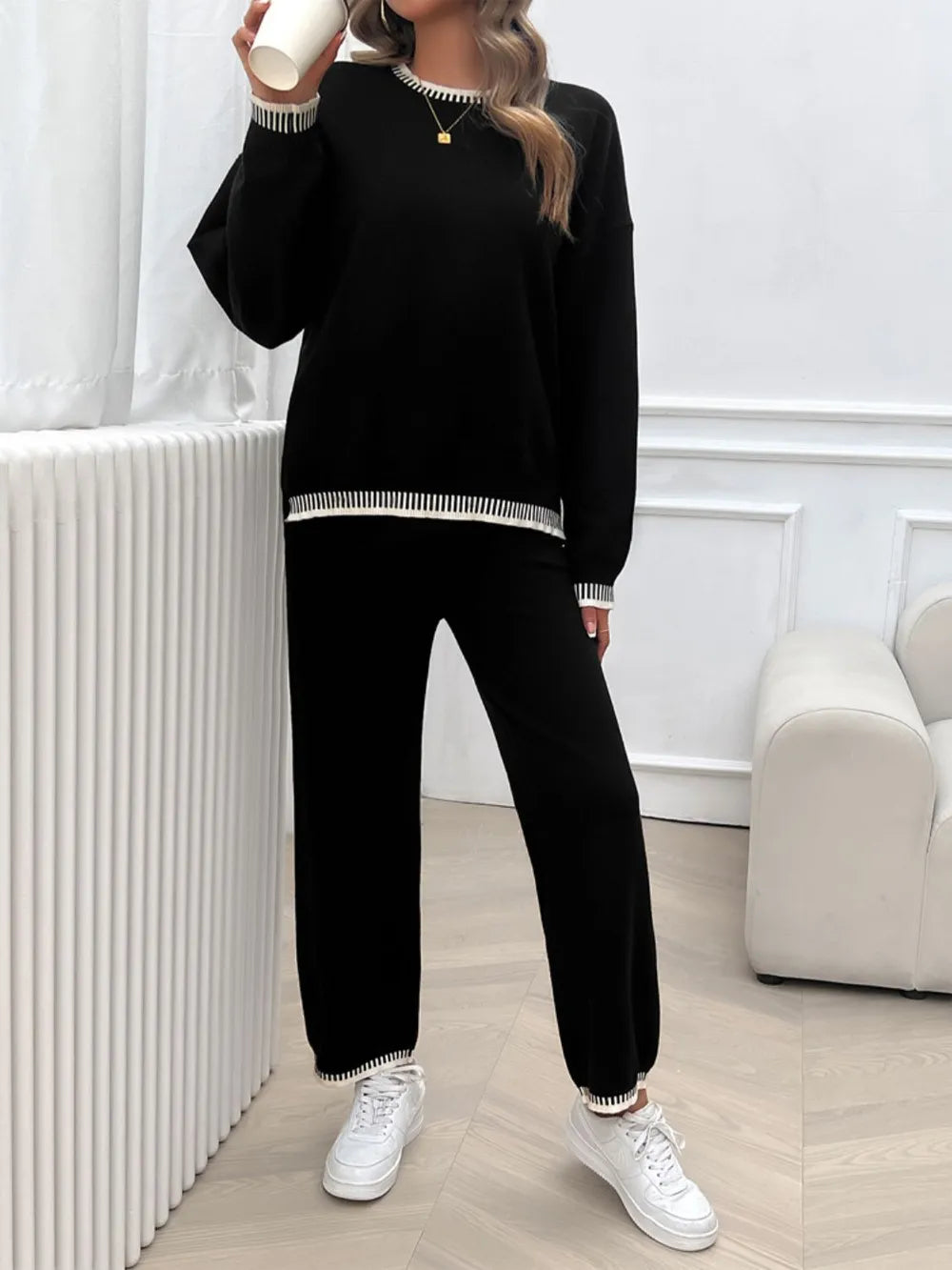 Marlowe Valmont — Devine Round Neck Dropped Shoulder Top and Pants Sweater Set, alternate view 25