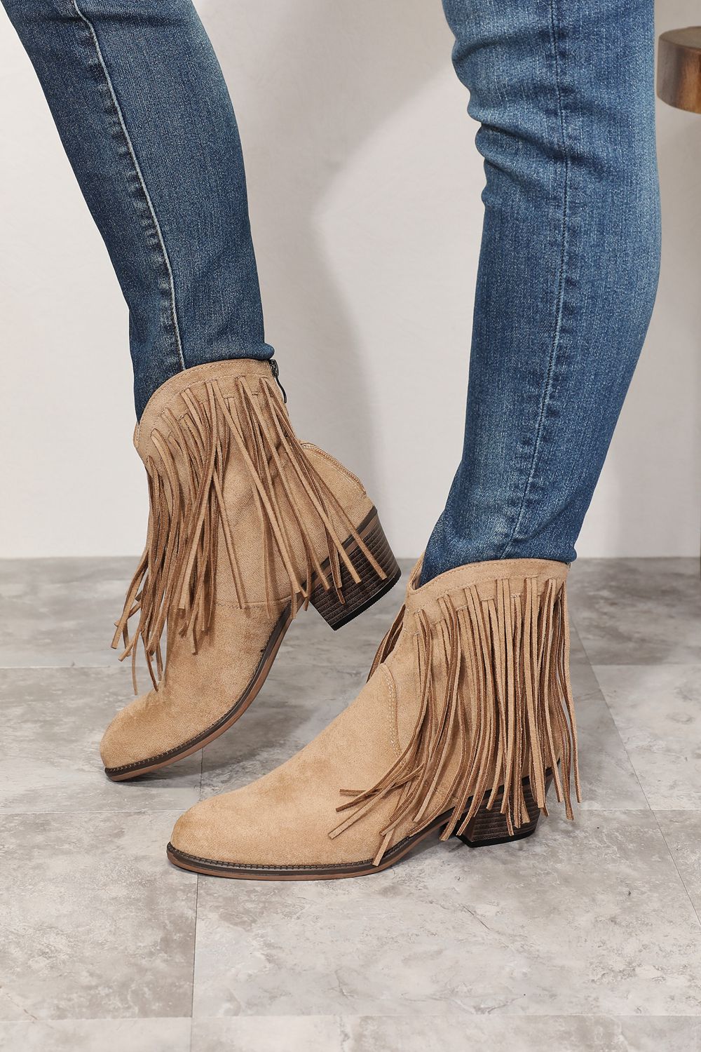 Honorine Montclair — Legend Women's Fringe Cowboy Western Ankle Boots Khaki Women's Fashion Footwear, alternate view 3