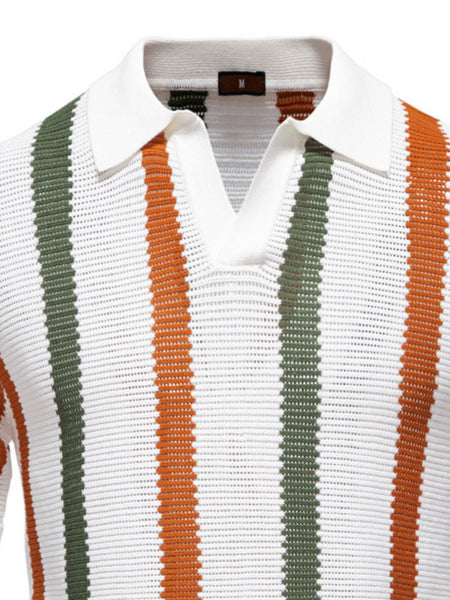 Men's Collared Neck Striped Knit Polo - Opulent Empire