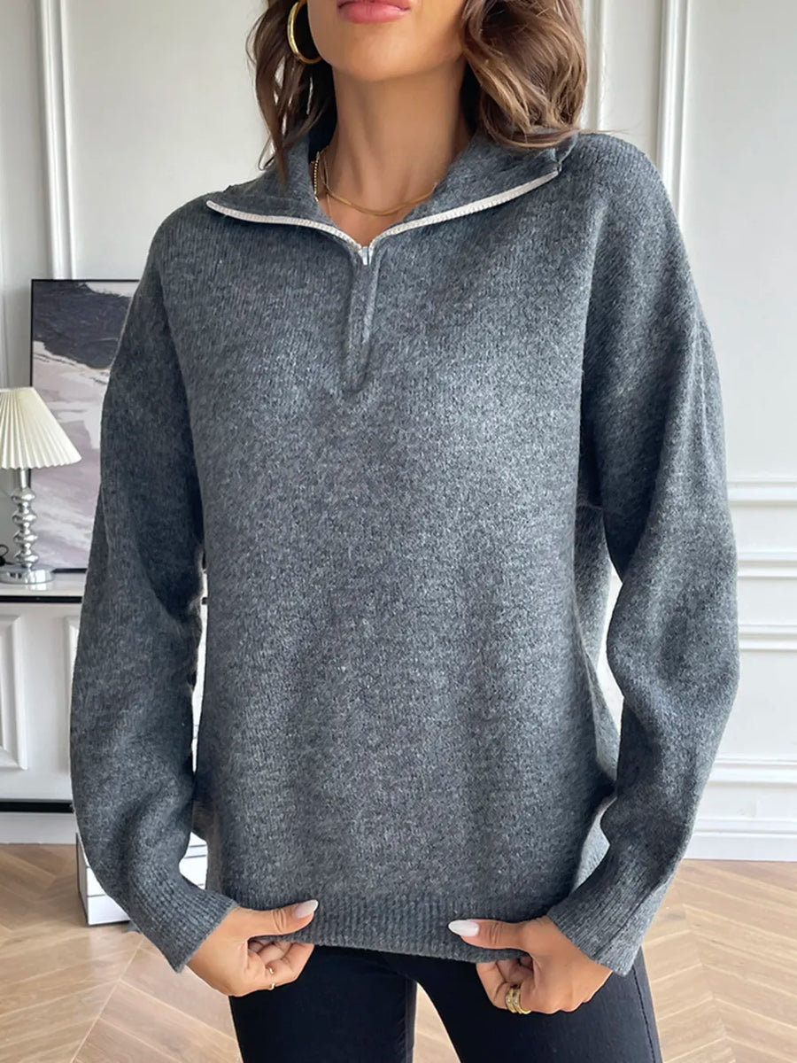 Lior Moreau — Half Zip Dropped Shoulder Sweater