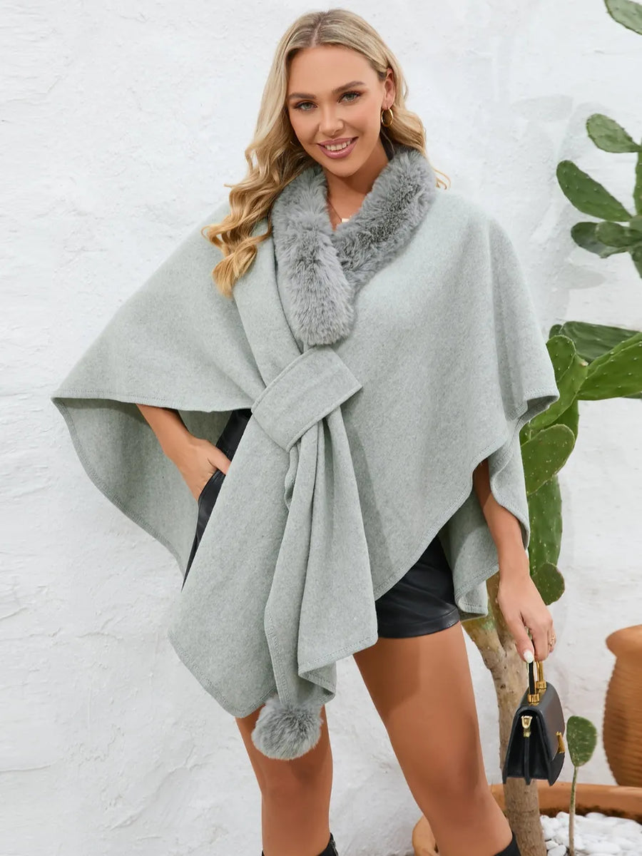 Ellis Versailles — Fuzzy Trim Open Front Poncho