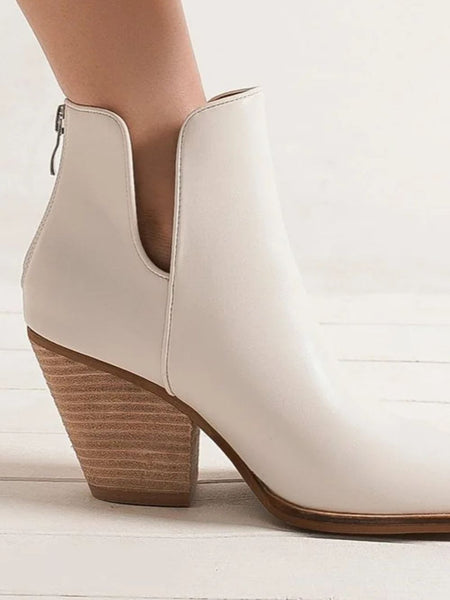 Beast Fashion Pointed Metal-Tip Toe Block Heel Ankle Boots - Opulent Empire