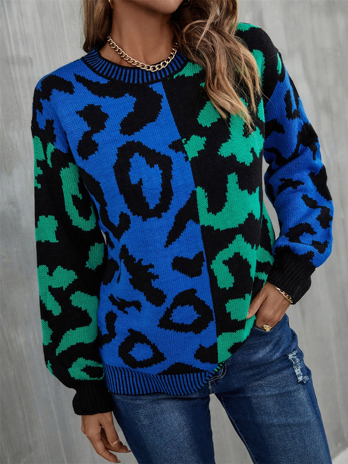 Darcy Delacroix — Angel Wings Leopard Round Neck Long Sleeve Sweater, alternate view 4
