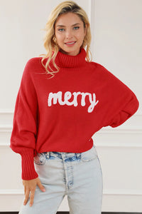 Reese Fontaine — Merry Letter Embroidered High Neck Sweater, alternate view 4