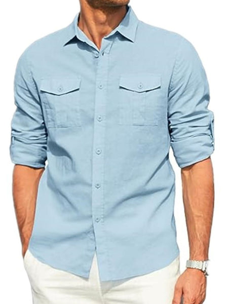 Men's Plus Size Button Down Collared Neck Long Sleeve Shirt - Opulent Empire