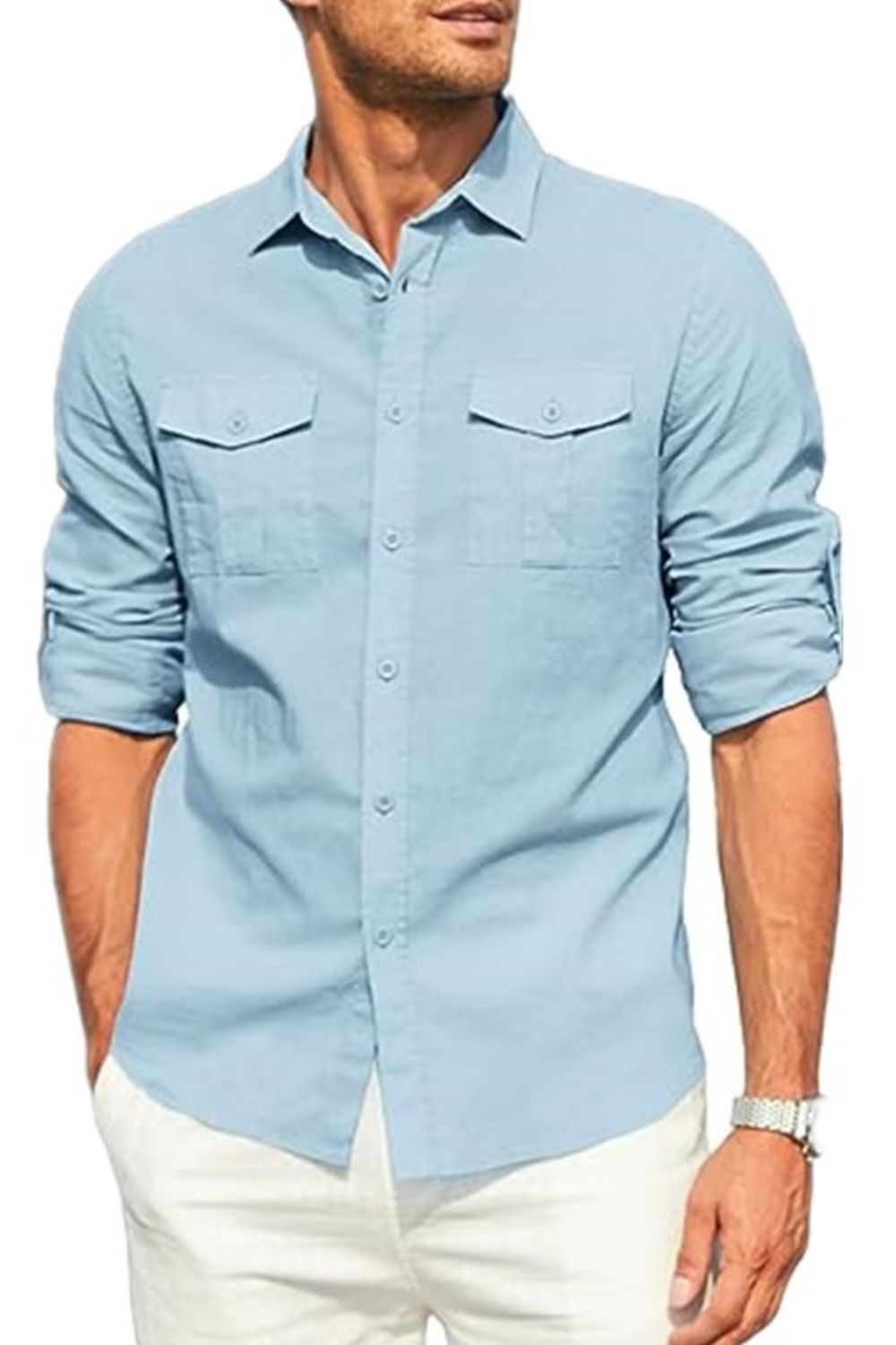 Beaumont — Men's Plus Size Button Down Collared Neck Long Sleeve Shirt, alternate view 5