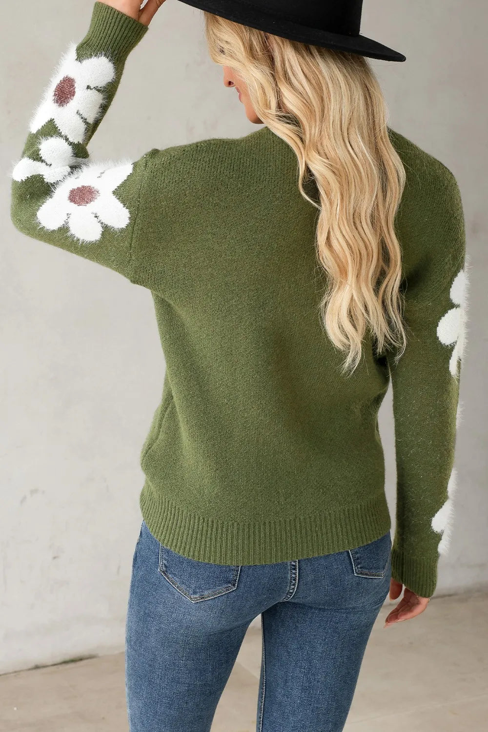 Harbor Rivière — Flower Round Neck Long Sleeve Sweater, alternate view 3
