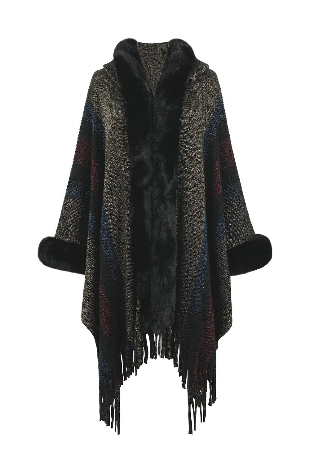 Fable Versailles — Color Block Fringe Detail Poncho, alternate view 6
