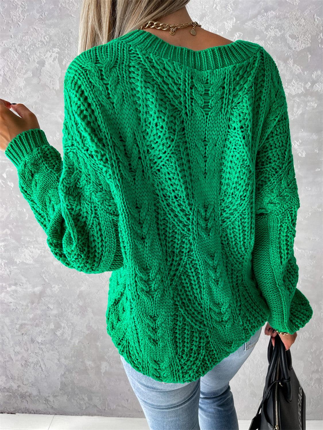 Paris Rousseau — V-Neck Cable-Knit Long Sleeve Sweater, alternate view 12