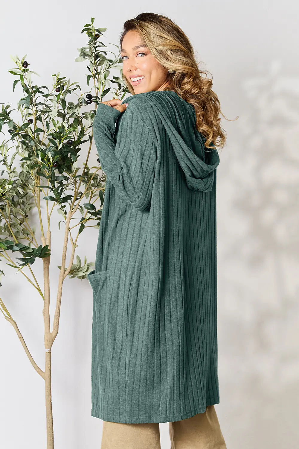 Paris Valmont — Basic Bae Full Size Hooded Sweater Cardigan, alternate view 17