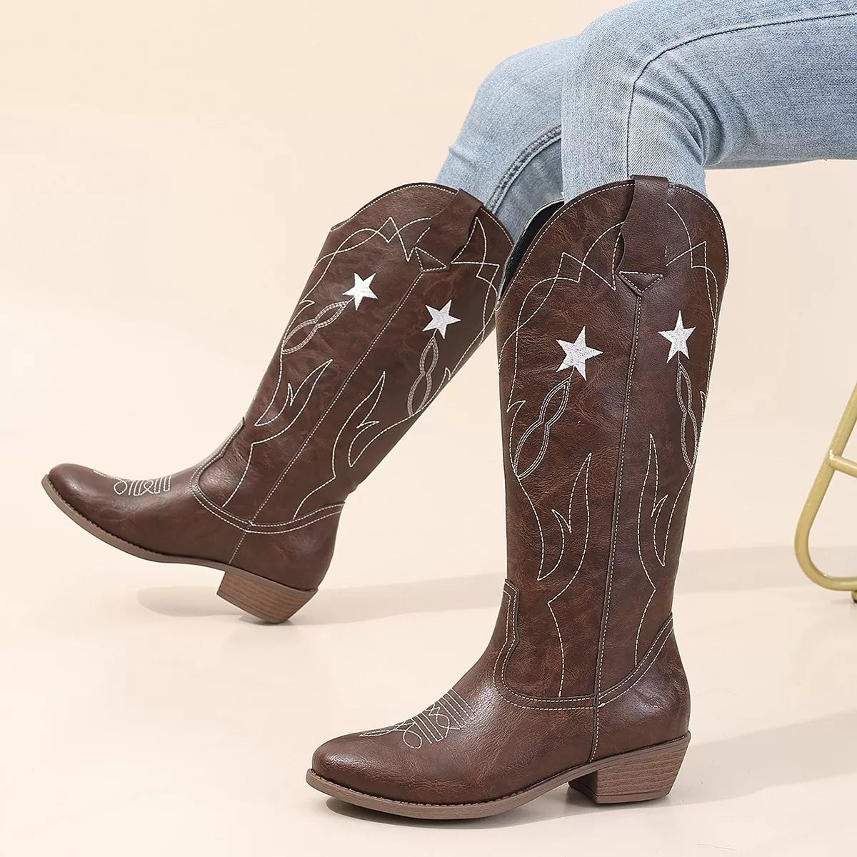 Paris Bellini — Western Star Embroidered Cowboy Boots Fashion Footwear, alternate view 7