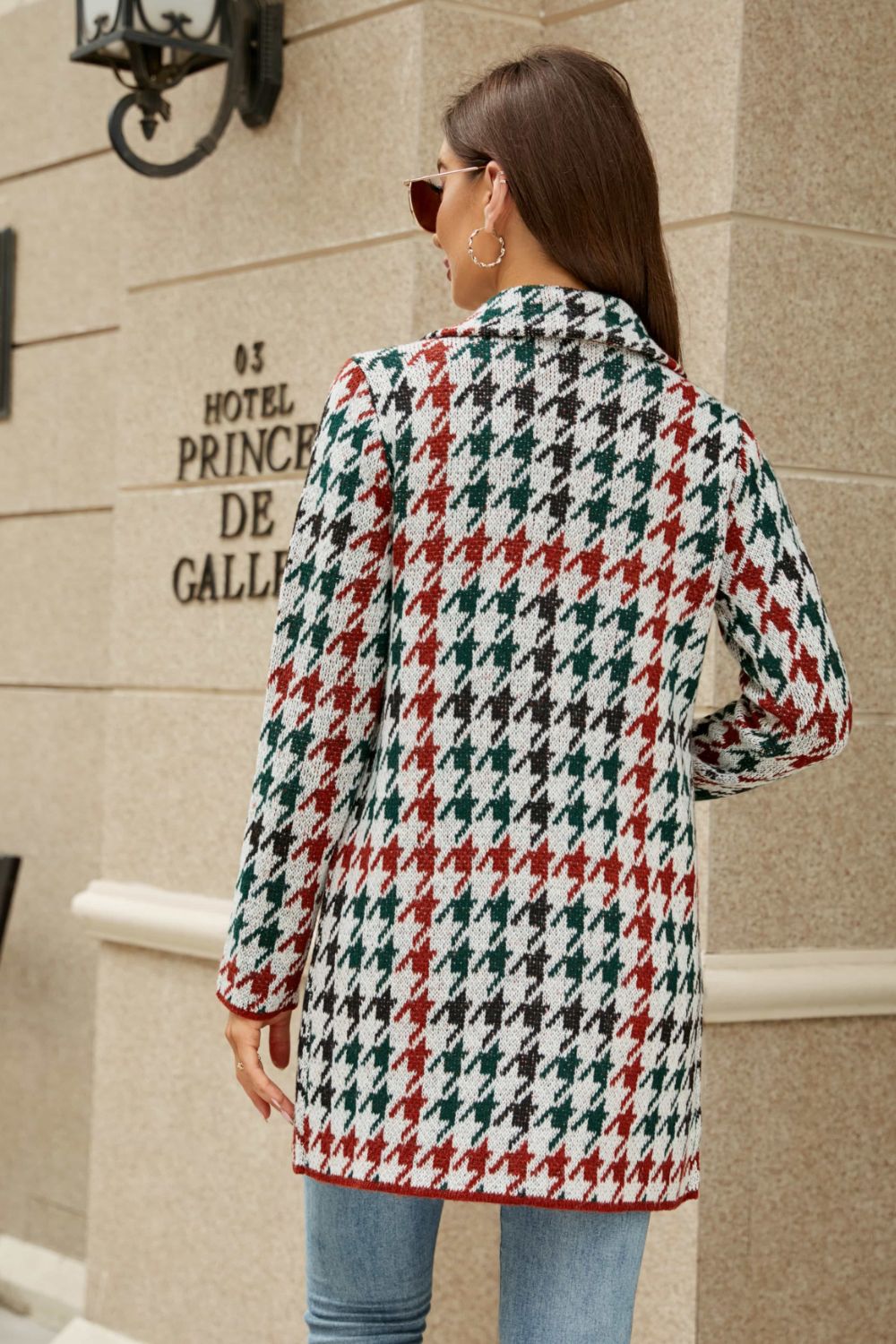 Wren Moreau — Printed Open Front Lapel Collar Cardigan with Pockets, alternate view 12