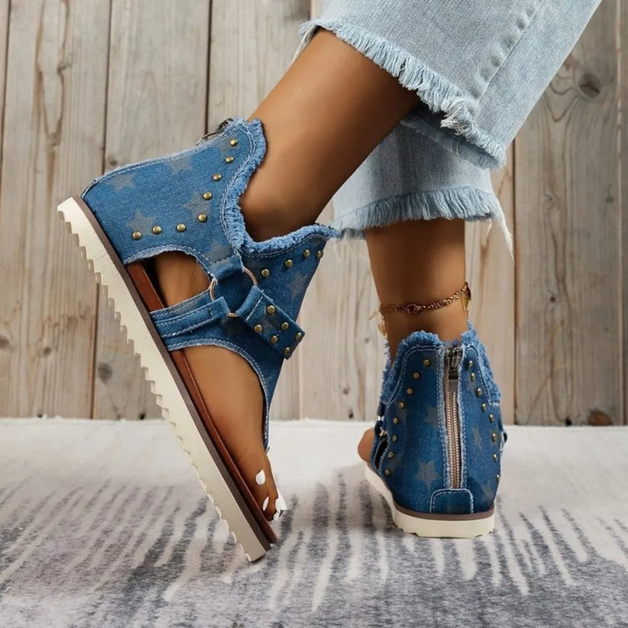 Nova Venturi — Studded Raw Hem Flat Sandals Fashion Footwear, alternate view 2