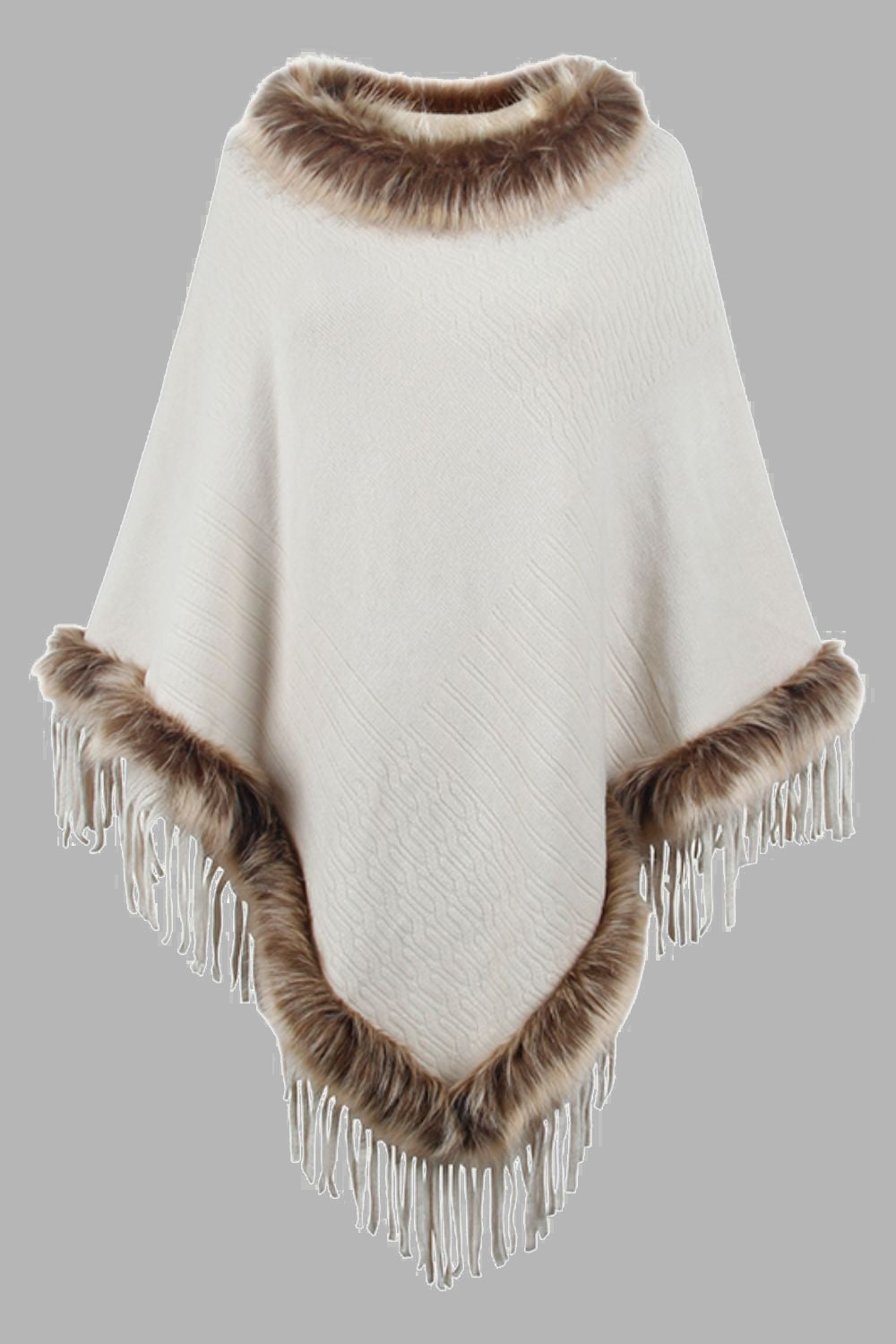 Ciel Versailles — Faux Fur Trim Fringed Poncho, alternate view 10