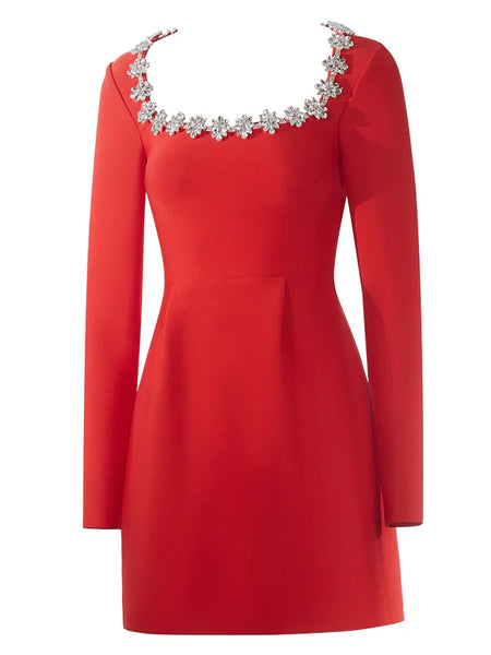 Kalystra™ | Square Neck Crystal Rhinestone Dress - Opulent Empire