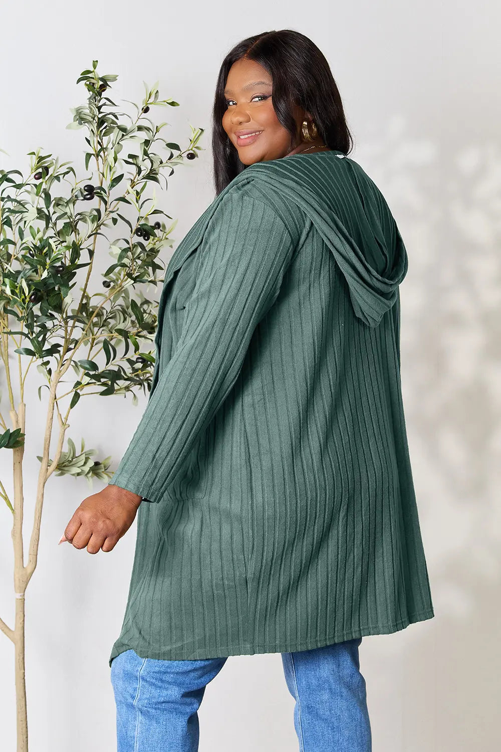 Paris Valmont — Basic Bae Full Size Hooded Sweater Cardigan, alternate view 20