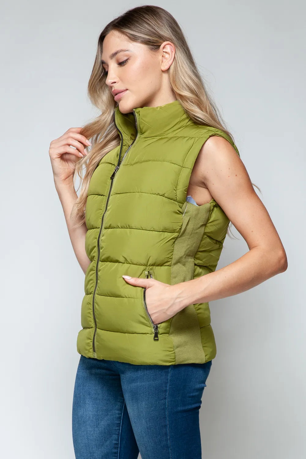 Ocean Saint-Clair — Snobbish Zip Up Turtleneck Vest with Pockets Cardamom Seed Sweater or Cardigan, alternate view 4