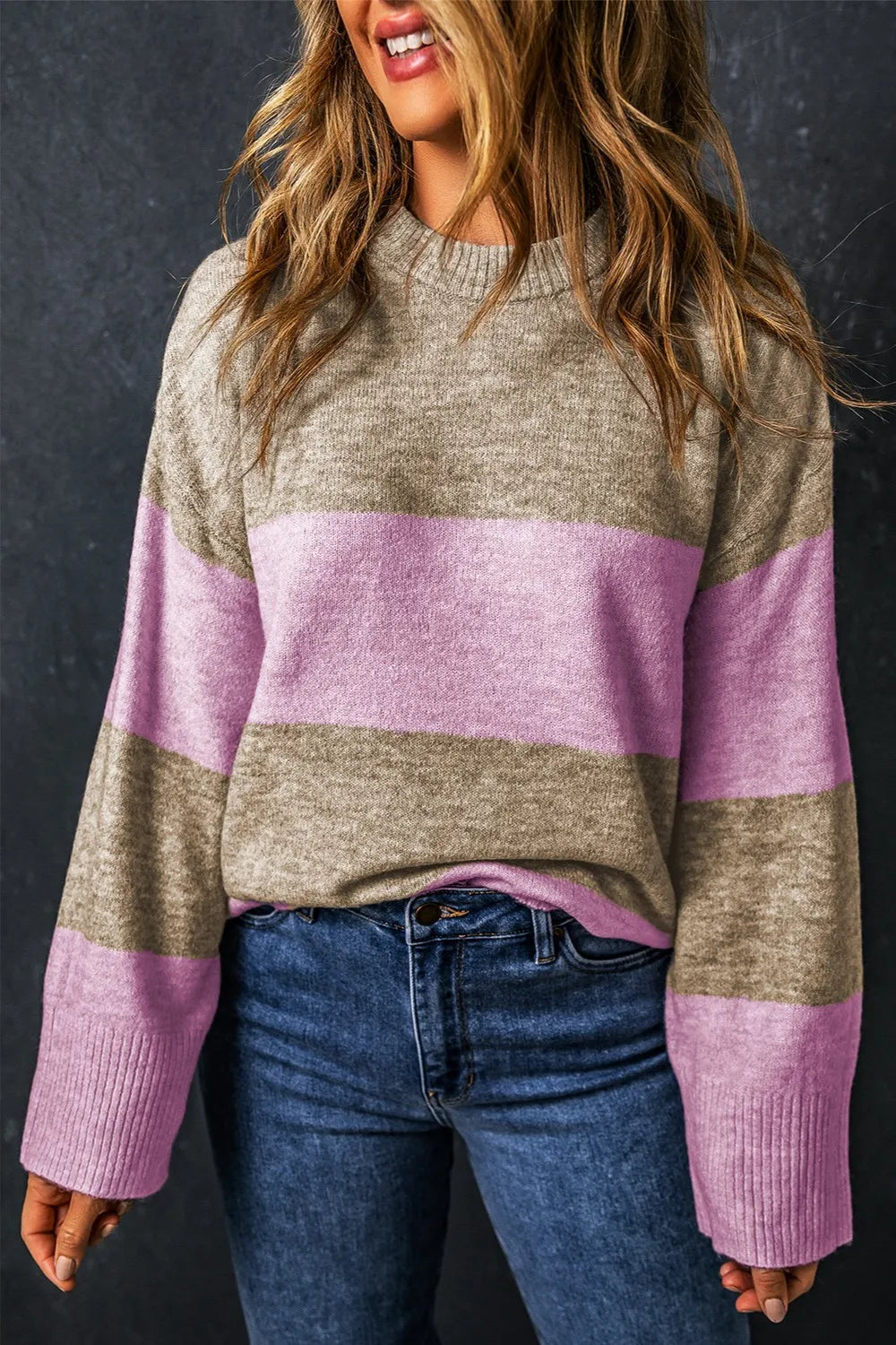 Onyx Bellamy — Color Block Round Neck Long Sleeve Sweater, alternate view 3