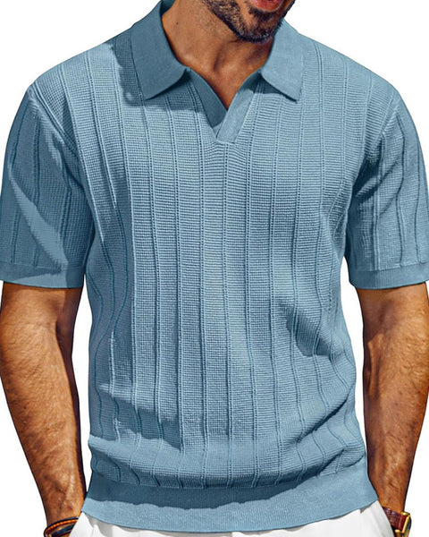 Men's Full Size Textured Collared Neck Short Sleeve Polo Plus Size - Opulent Empire