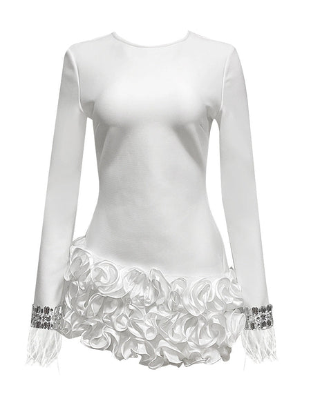 Federkristall Rüschen-Mini-Bandage-Kleid