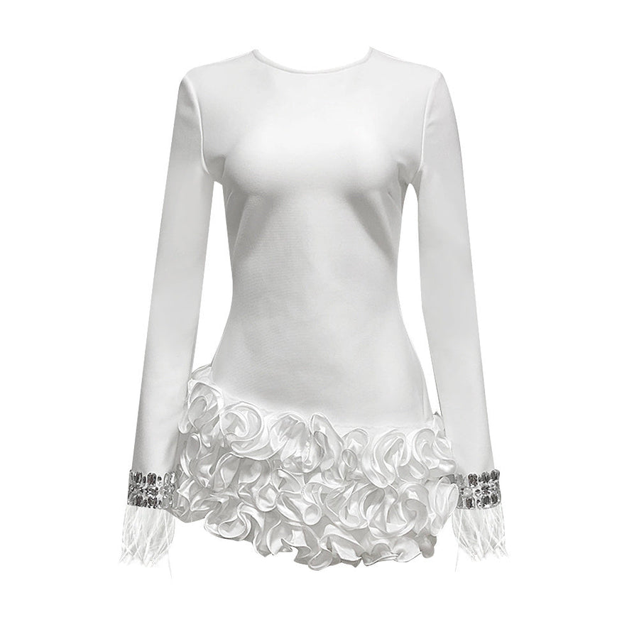 Fiorella Moreau — Feather Crystal Ruffled Mini Bandage Dress, alternate view 2