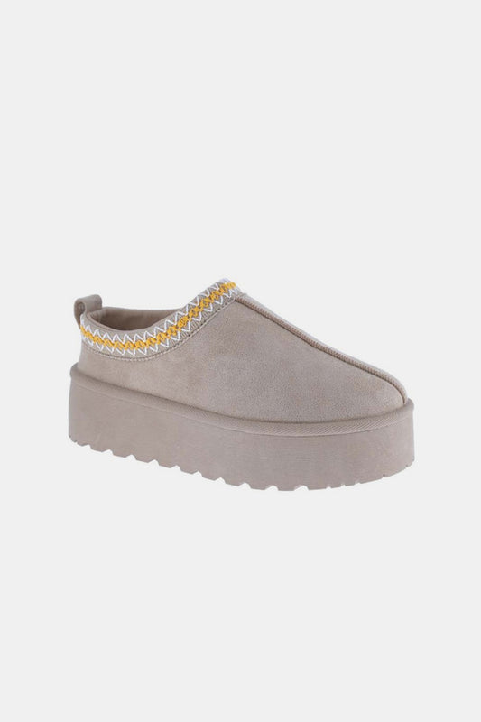 Weeboo Platform Embroidered Trim Slip-On Boots - Opulent Empire