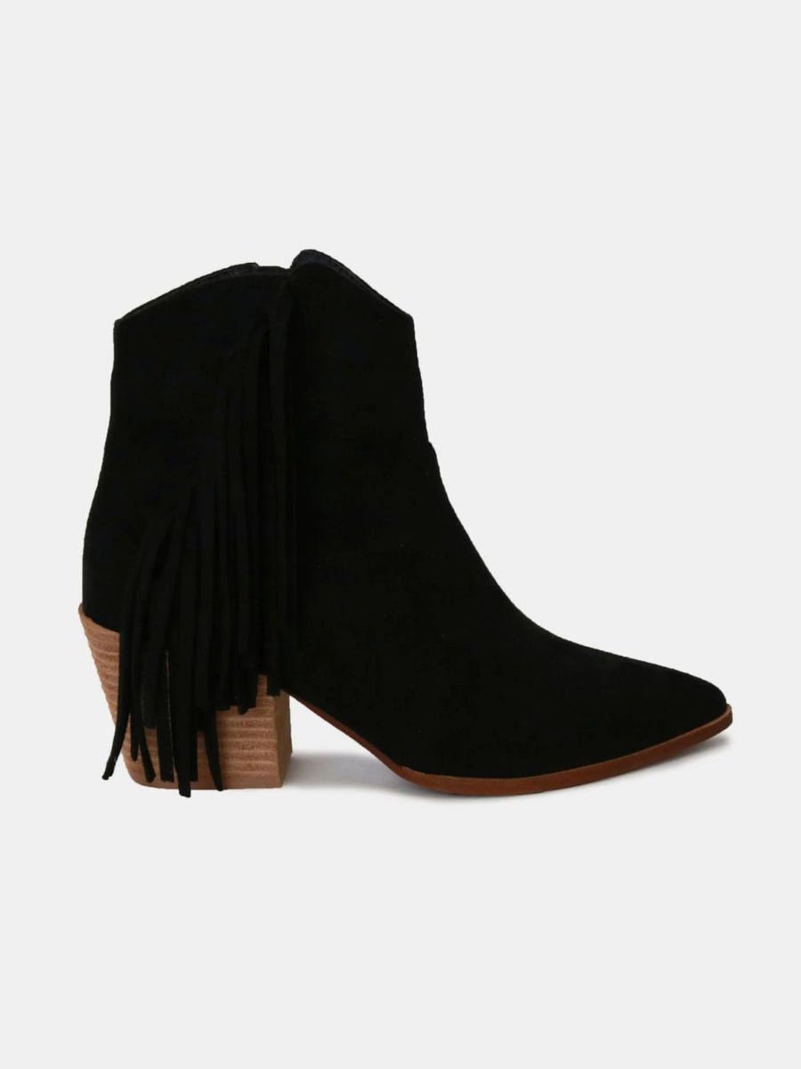 Beast Fashion Suede Fringe Point Toe Ankle Boots - Opulent Empire