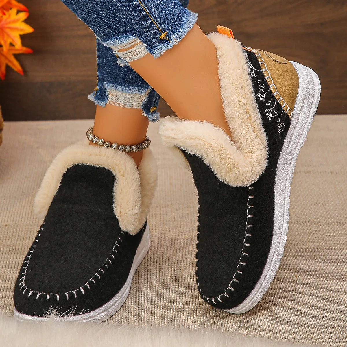 Indigo Fiorenza — Round Toe Fleece-Lined Ankle Boots Fashion Footwear, alternate view 4