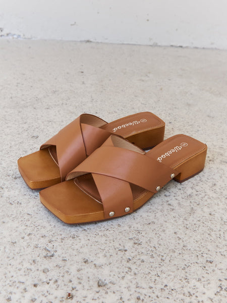 Weeboo Step Into Summer Criss Cross Wooden Clog Mule in Brown - Opulent Empire