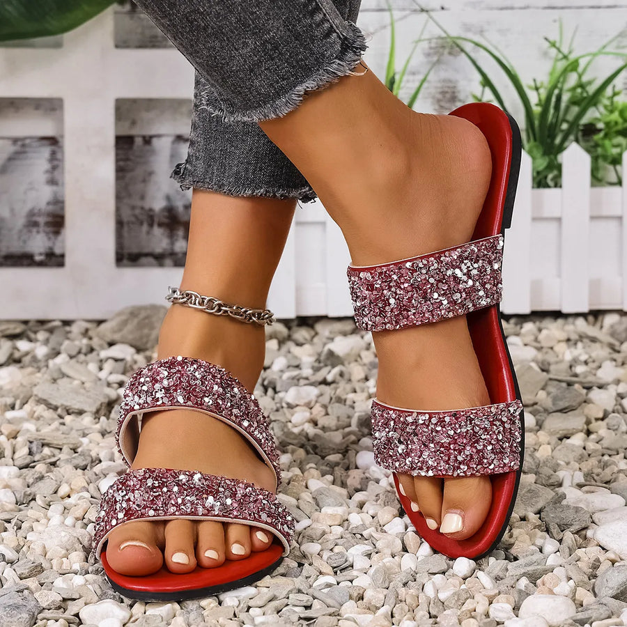 Harbor Marino — Sequin Open Toe Flats Sandals Fashion Footwear, alternate view 2