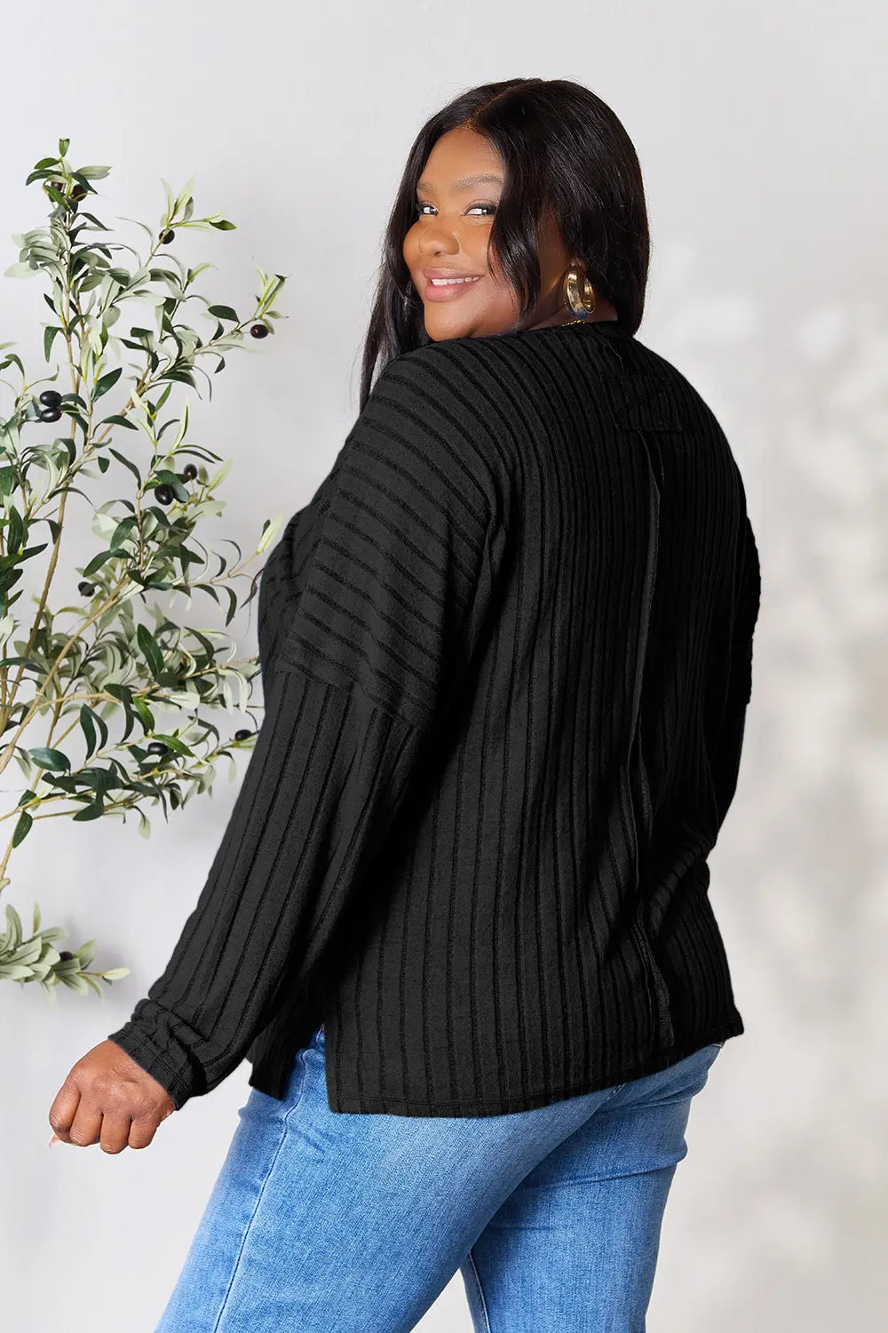 Vale Delacroix — Basic Bae Full Size Ribbed Round Neck Slit Knit Top, alternate view 11