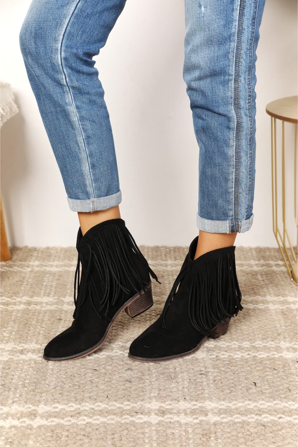 Inez Montclair — Legend Women's Fringe Cowboy Western Ankle Boots Black Women's Fashion Footwear, alternate view 3