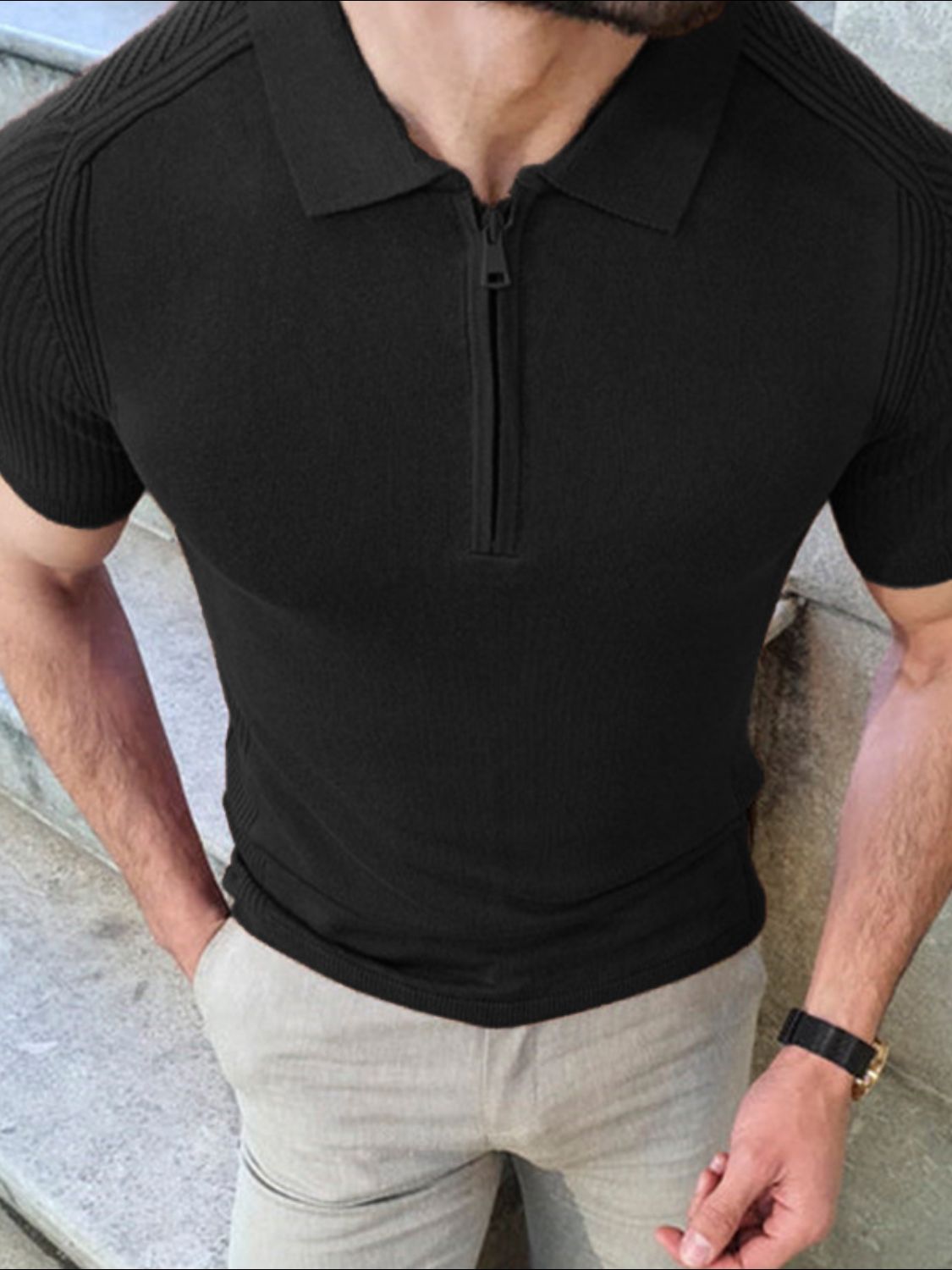 Romain — Men's Collared Neck Quarter Zip Knit Polo, alternate view 5
