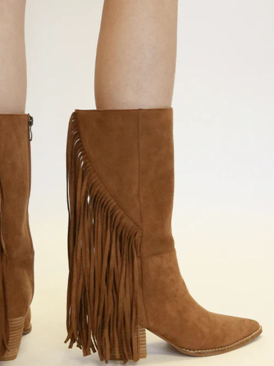 Beast Fashion Suede Fringe Point Toe Boots - Opulent Empire
