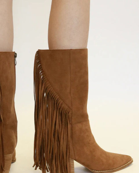 Beast Fashion Suede Fringe Point Toe Boots