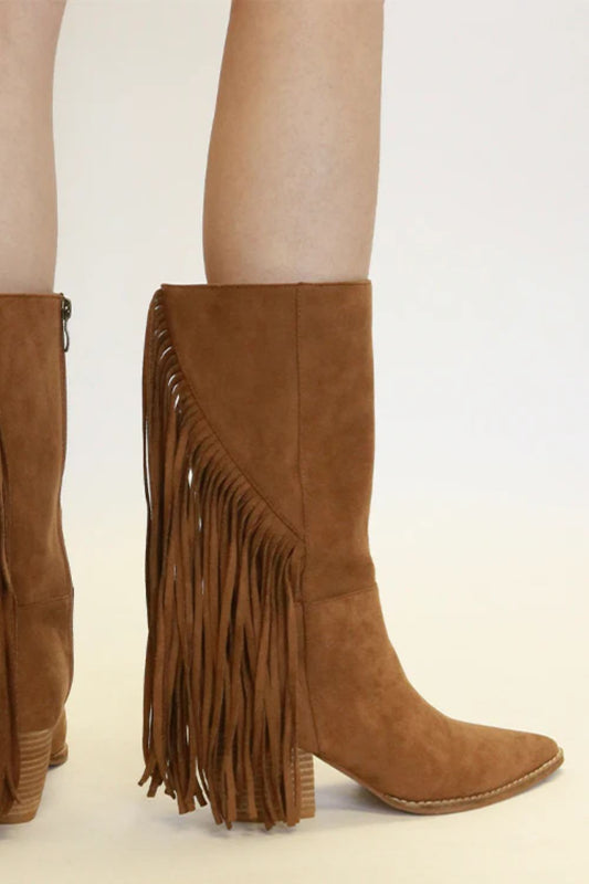 Beast Fashion Suede Fringe Point Toe Boots - Opulent Empire