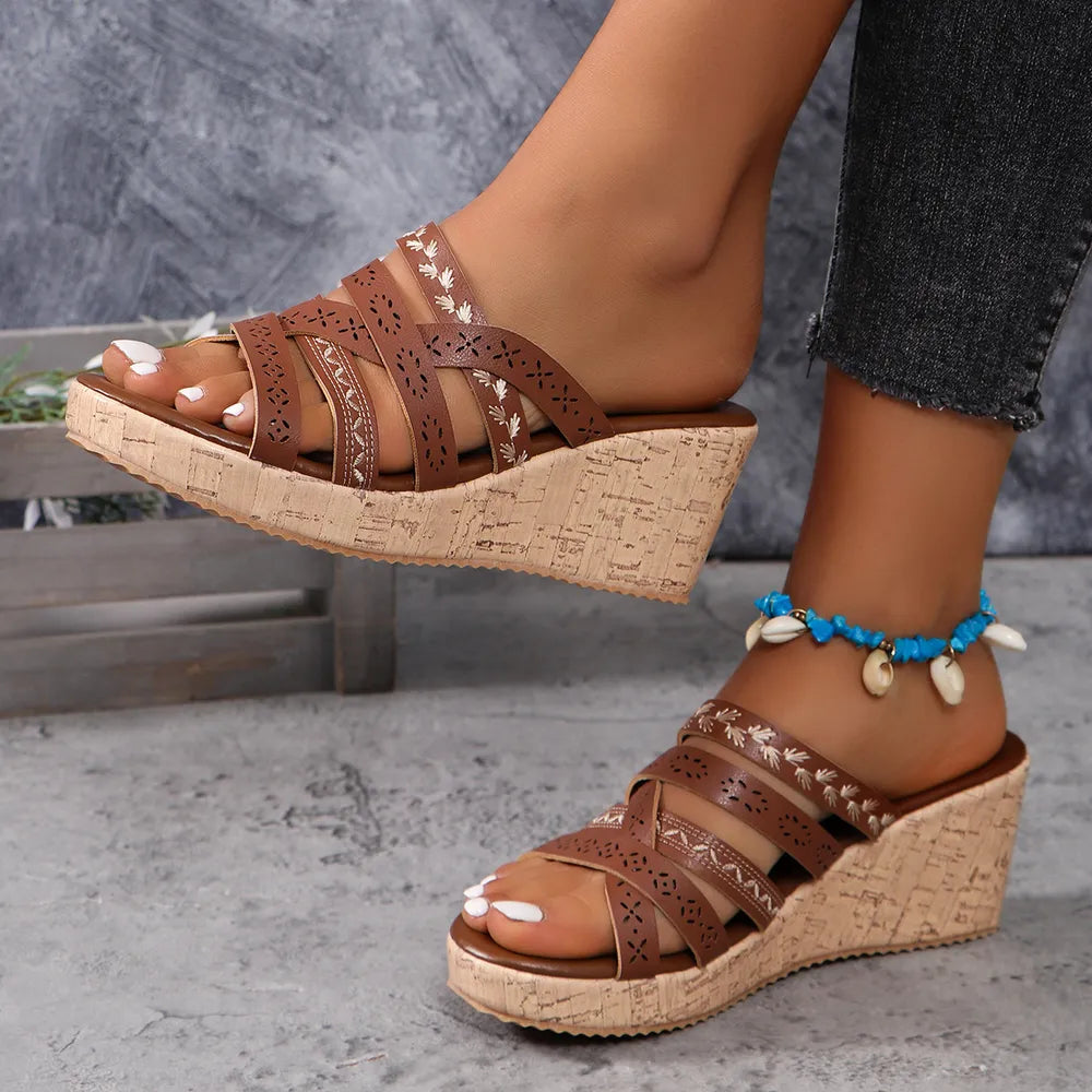 Vale Fiorenza — PU Leather Crisscross Wedge Sandals Fashion Footwear, alternate view 3