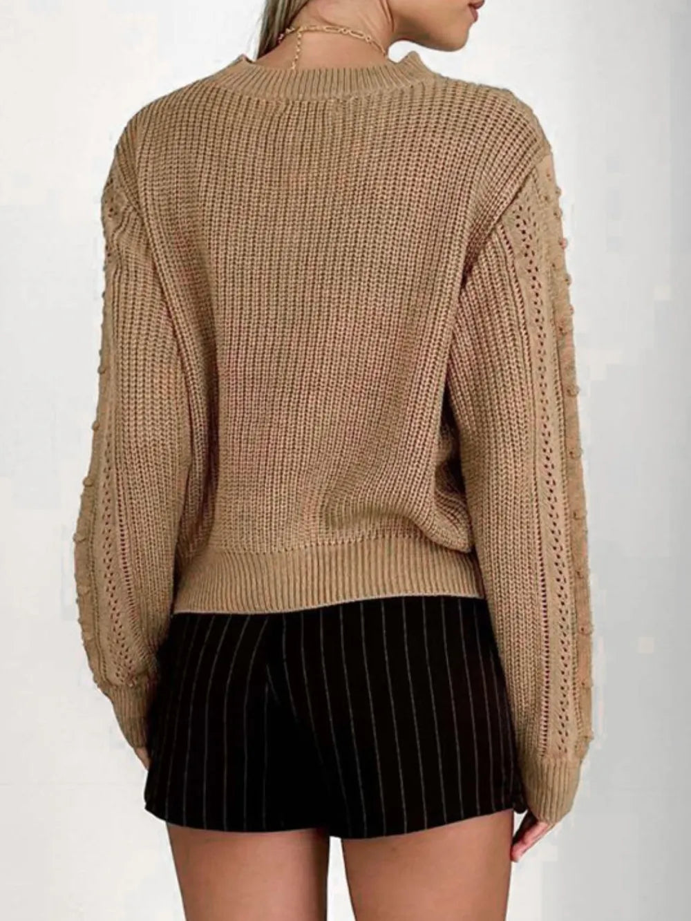 Lior Rivière — Perfee Openwork Round Neck Long Sleeve Sweater, alternate view 5