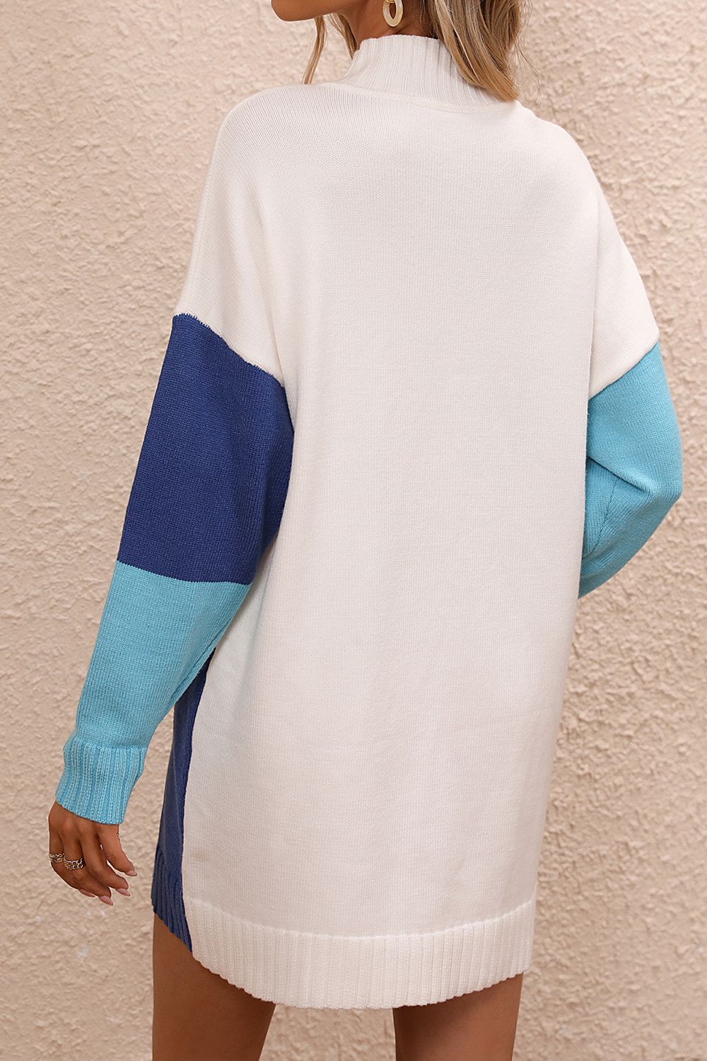 Sasha Rivière — Color Block Mock Neck Dropped Shoulder Sweater Dress, alternate view 13