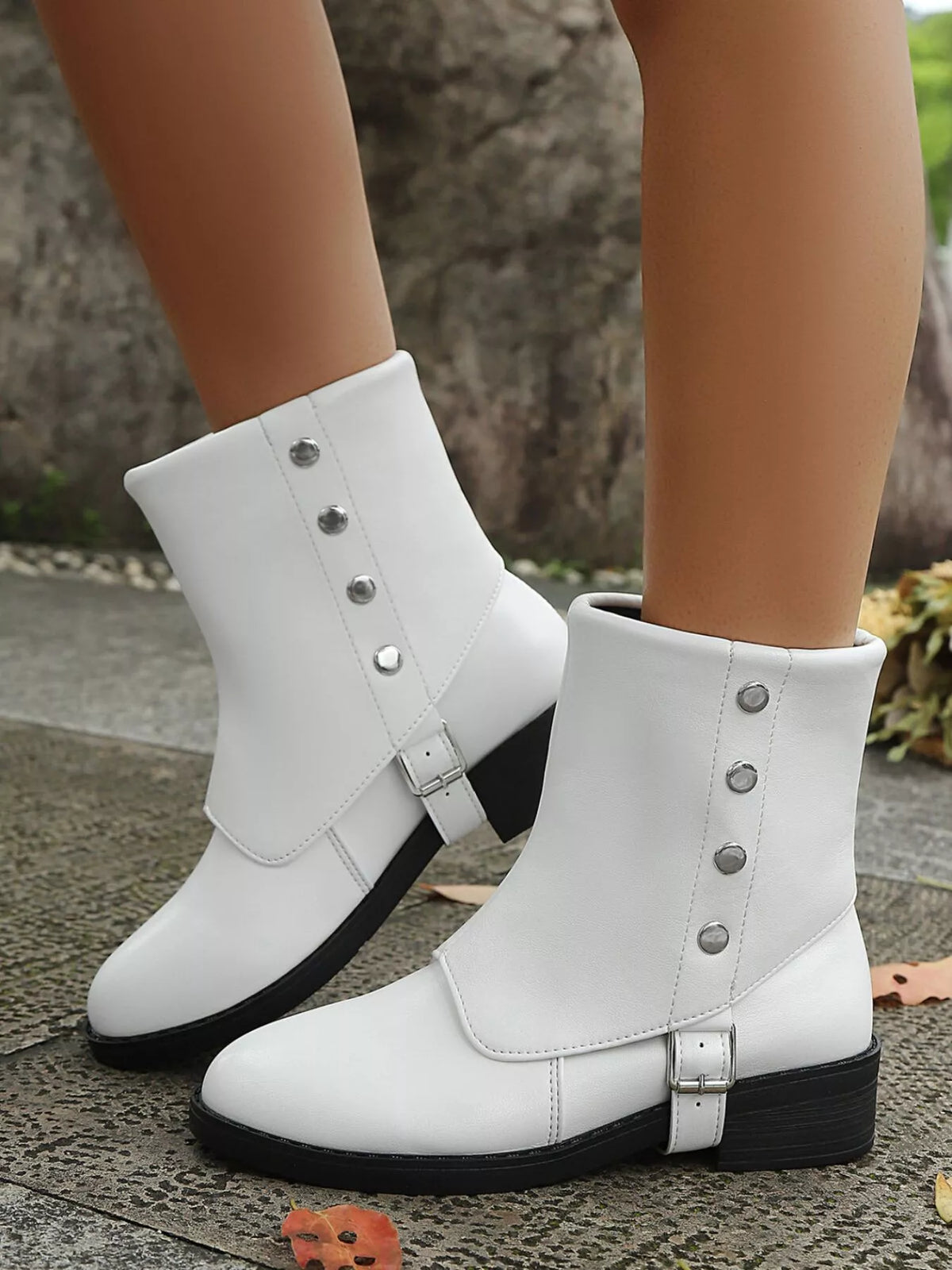 Lior Fiorenza — Buckle Block Heels Boots Fashion Footwear, alternate view 7