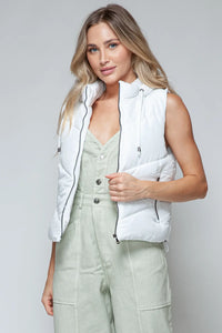 Wren Saint-Clair — Snobbish Zip Up Quilted Hooded Vest White Coat or Jacket
