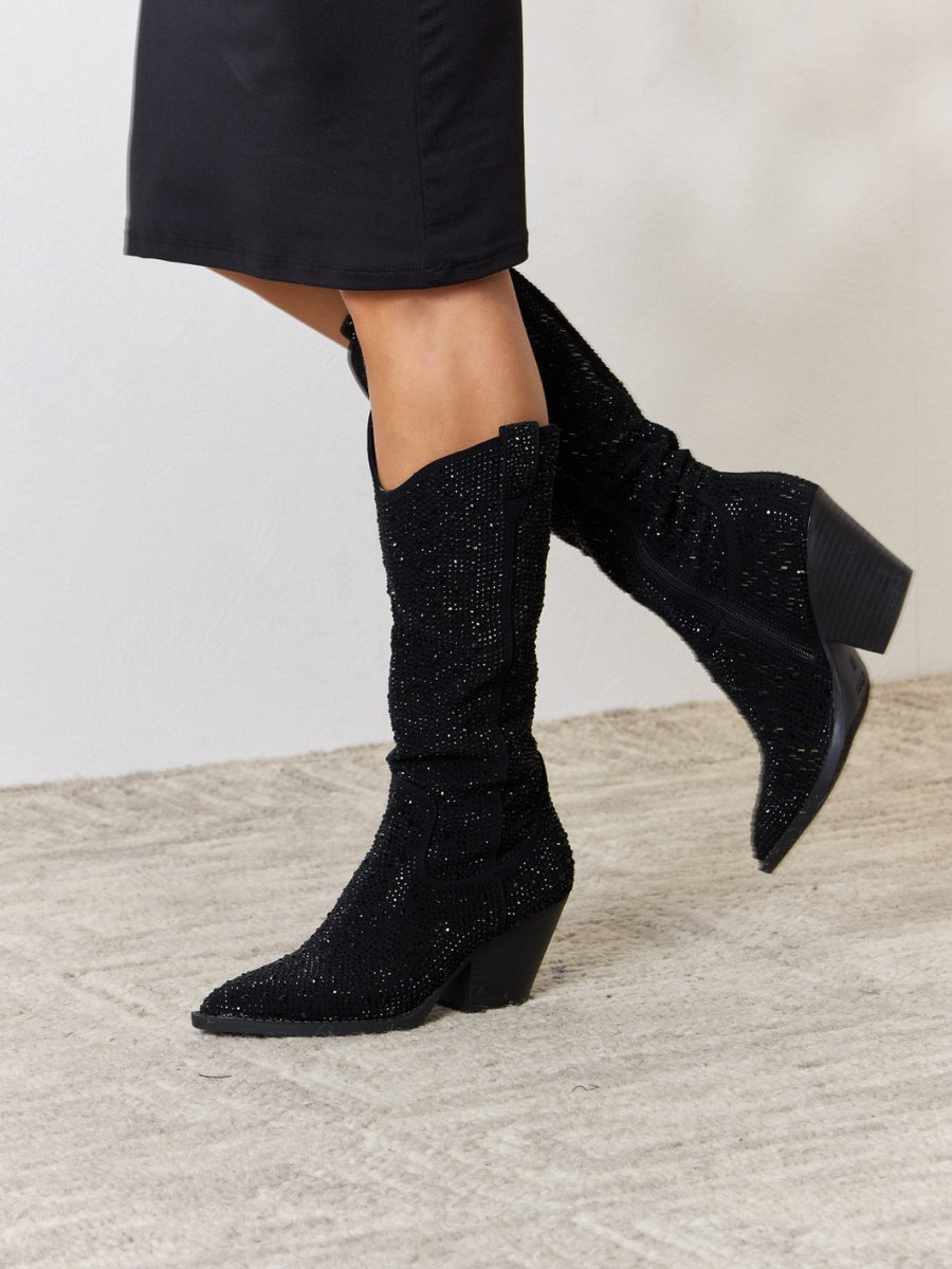 Forever Link Rhinestone Knee High Cowboy Boots - Opulent Empire