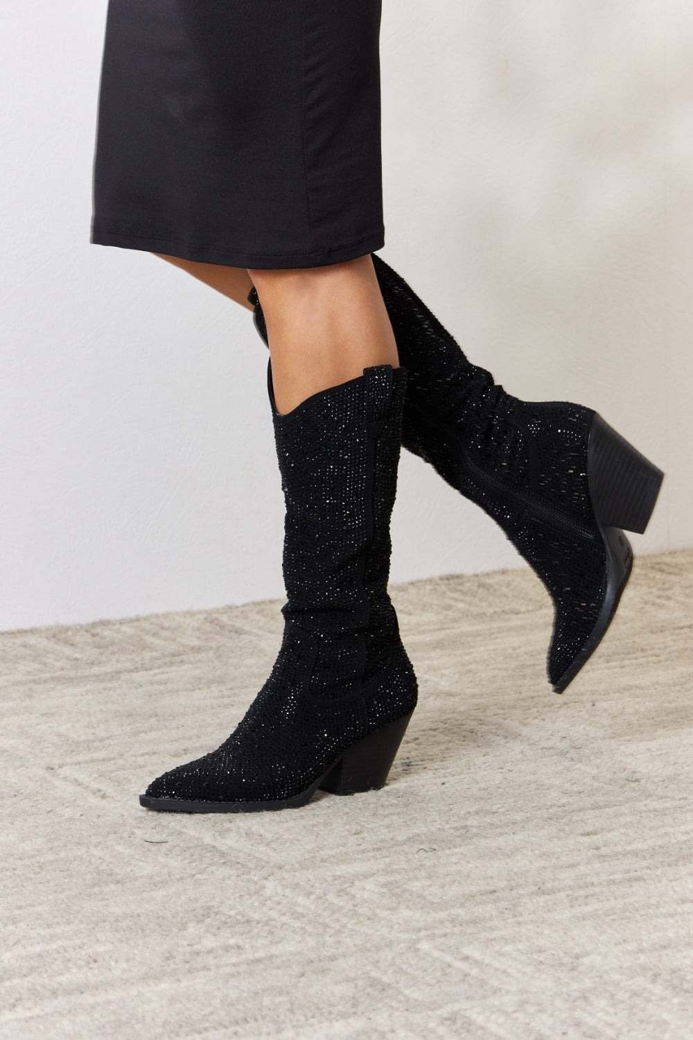 Lake Beaumont — Forever Link Rhinestone Knee High Cowboy Boots Black Fashion Footwear, alternate view 4