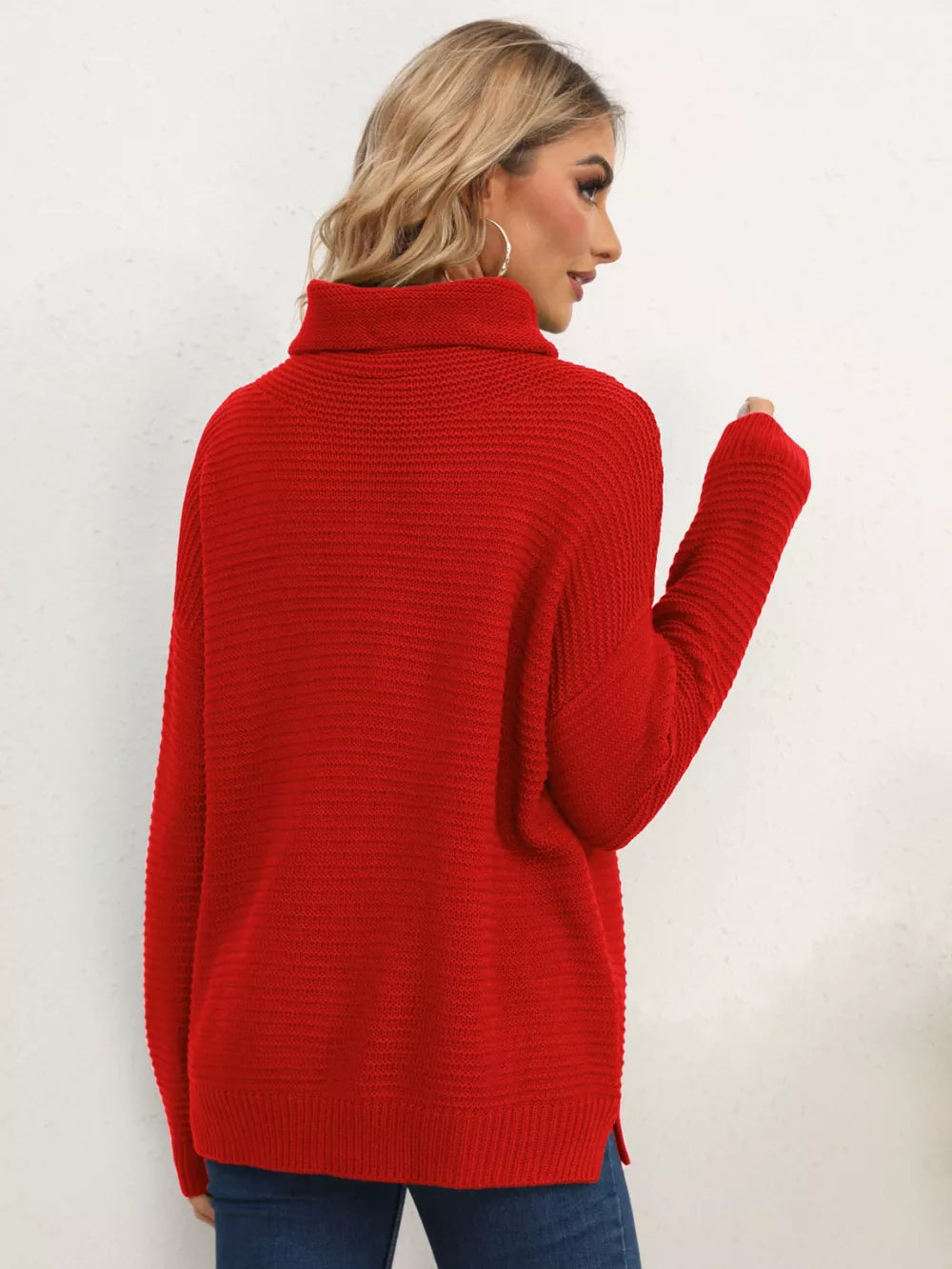 Monroe Fontaine — Slit Turtleneck Dropped Shoulder Sweater, alternate view 8