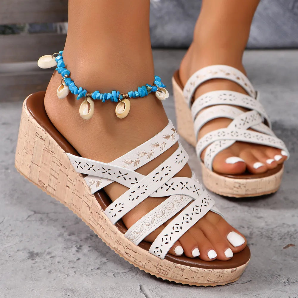 Vale Fiorenza — PU Leather Crisscross Wedge Sandals Fashion Footwear, alternate view 5